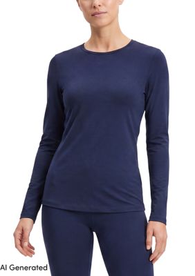 LANDS' END Women's Thermaskin Crew Neck Top, Navy Blue, XL
