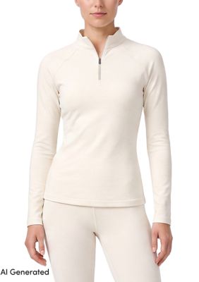 LANDS' END Women's Thermaskin 1/4 Zip Long Sleeve Top, Ivory, XL