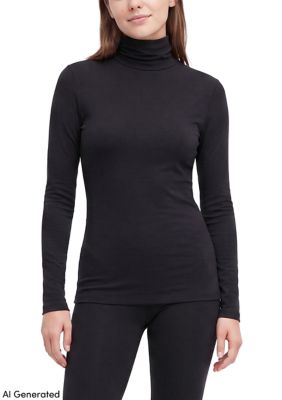 LANDS' END Women's Thermaskin Turtleneck Long Sleeve Top, Black, XL
