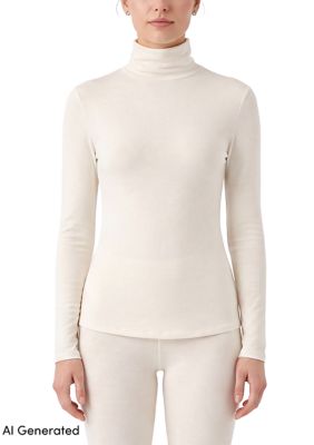 LANDS' END Women's Thermaskin Turtleneck Long Sleeve Top, Ivory, XL