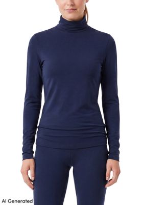 LANDS' END Women's Thermaskin Turtleneck Long Sleeve Top, Navy Blue, XL