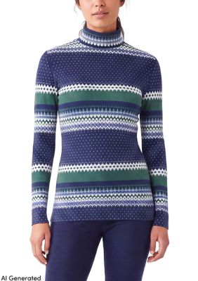 LANDS' END Women's Thermaskin Turtleneck Long Sleeve Top, Navy Blue, XL