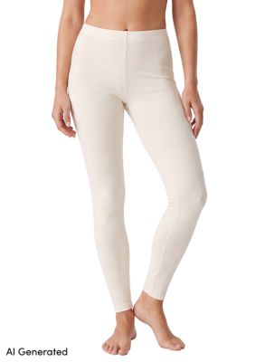 LANDS' END Women's Thermaskin Full Length Leggings, Ivory, Medium