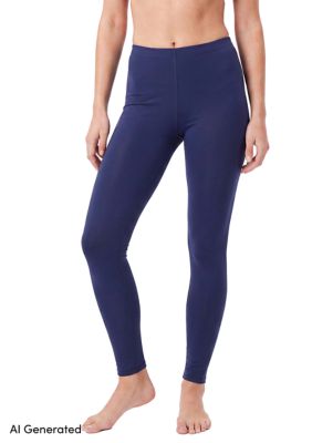 LANDS' END Women's Thermaskin Full Length Leggings, Navy Blue, Small