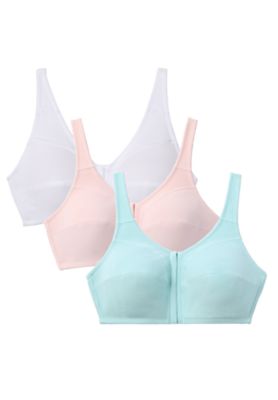Comfort Choice Women's 3-Pack Front-Close Cotton Wireless Bra (Plus Size), 50 DDD