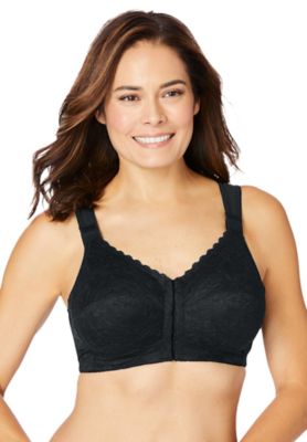 Comfort Choice Women's Front-Close Wireless Posture Bra (Plus Size), Black, 54 C