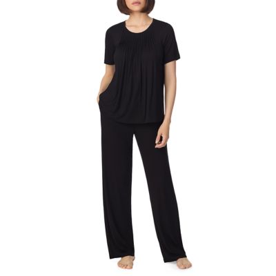 DKNY Sleepwear Women's Short Sleeve Long Pant PJ Set, Black, XL
