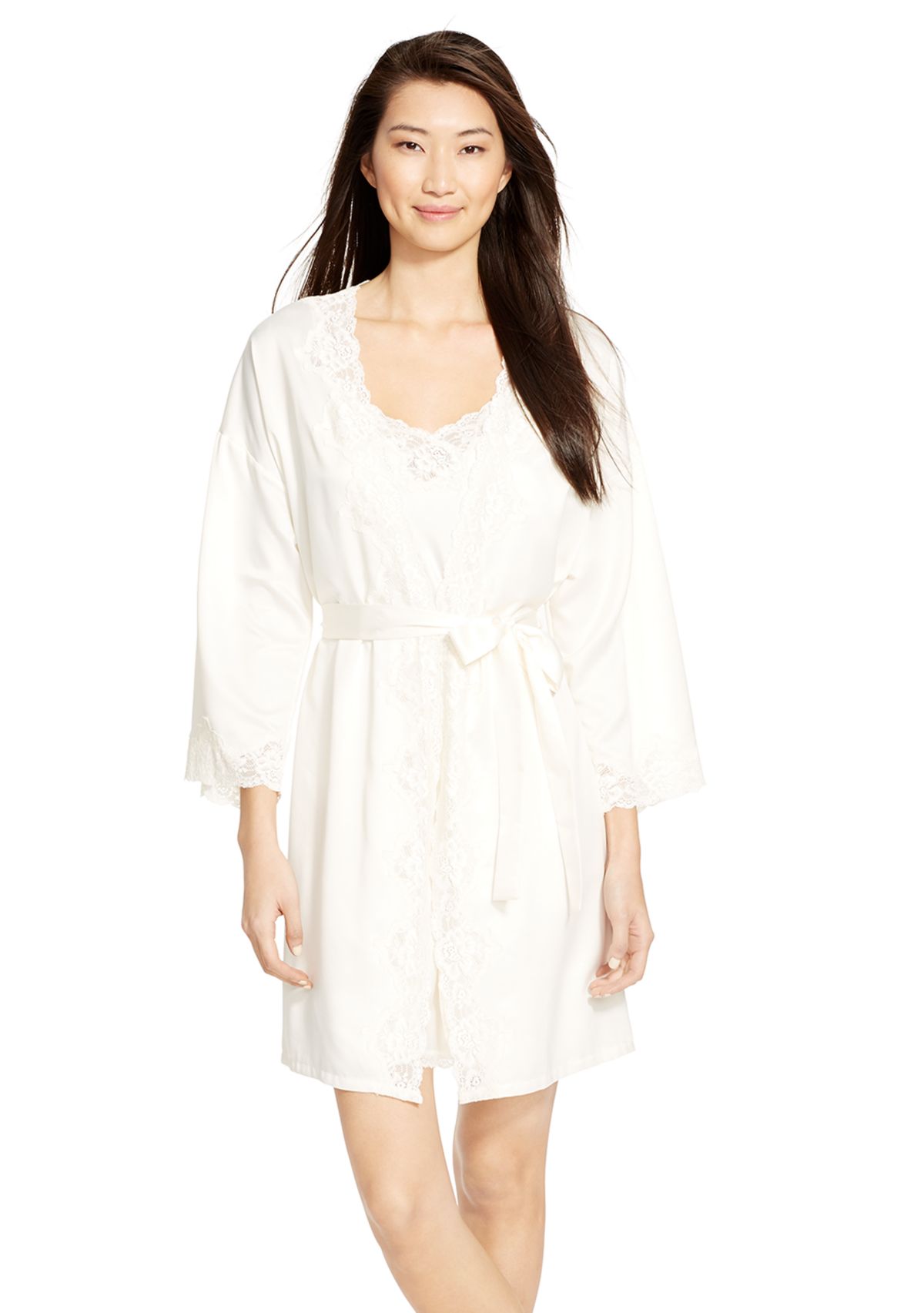 Long Sleeve Satin Short Wrap With Lace Details