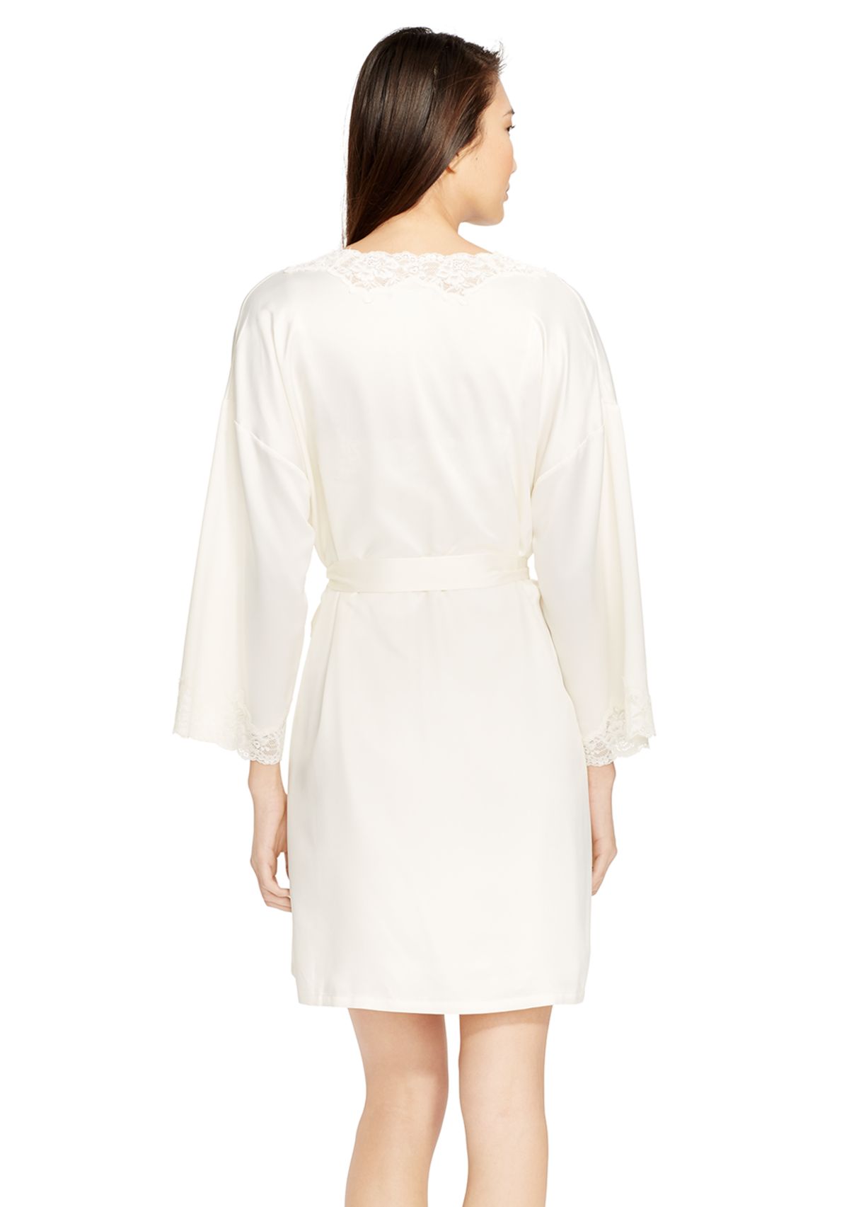 Long Sleeve Satin Short Wrap With Lace Details