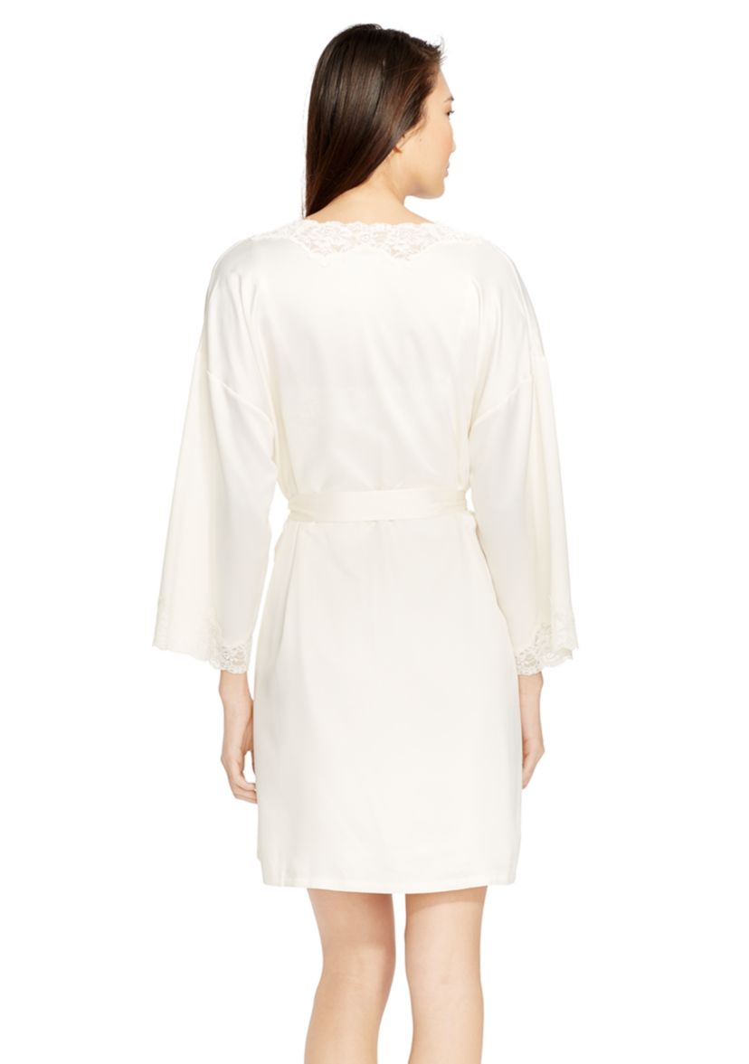 Long Sleeve Satin Short Wrap With Lace Details