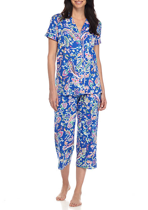 Lauren Ralph Lauren Short Sleeve Knit Notch Capri Pajama Set | belk