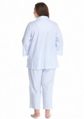 Plus 3/4 Sleeve Classic Notch Collar Capri Pajama Set