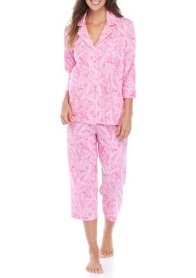 Lauren Ralph Lauren Women's 2-Pc. Knit-Top Fleece-Pant Pajamas Set - Macy's