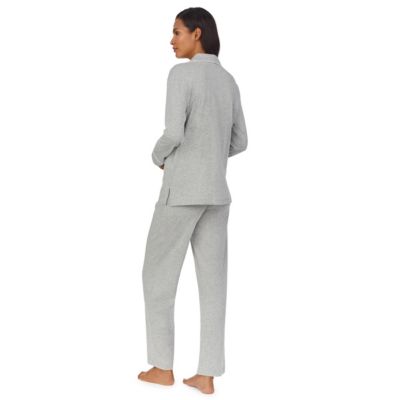 Long Sleeve Notch Collar Pang Pajama Pj Set With Piping Details