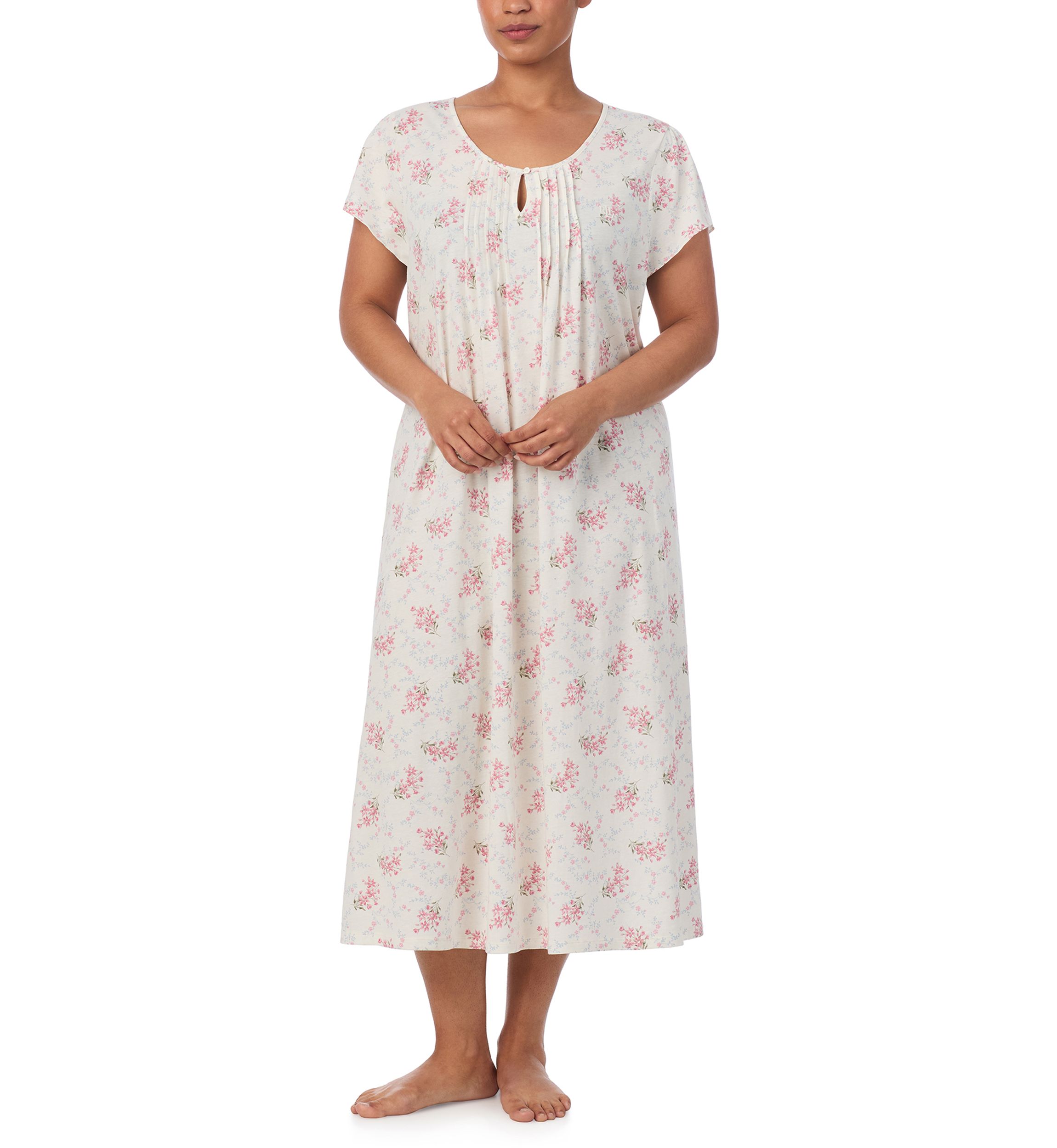 Plus Size Flutter Sleeve Midi Nightgown 