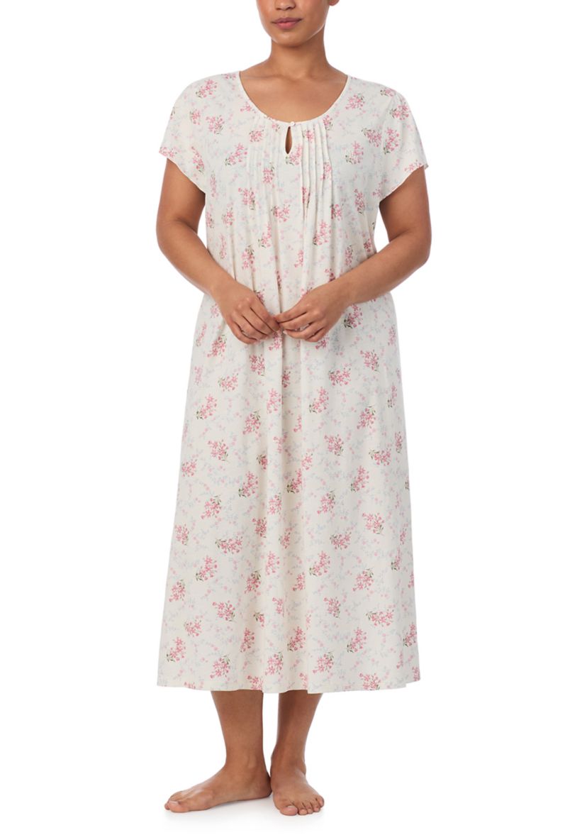 Plus Size Flutter Sleeve Midi Nightgown 