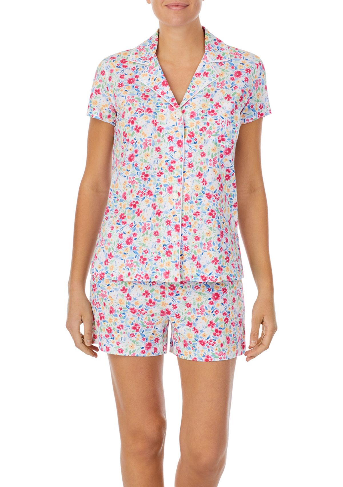Short Sleeve Notch Collar Boxer Pajama Set