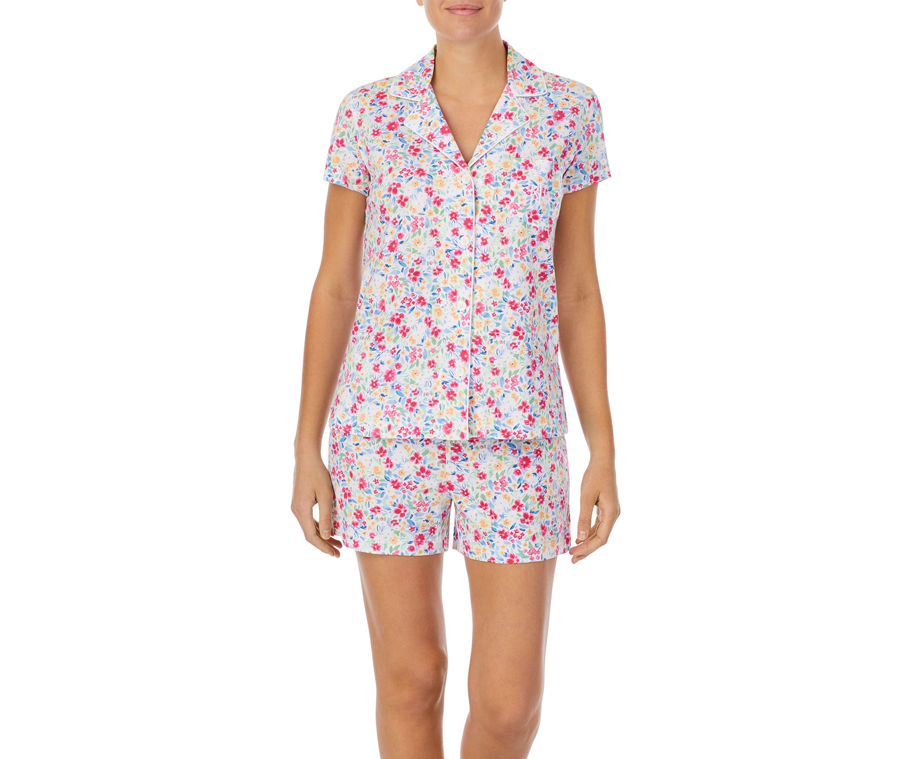 Short Sleeve Notch Collar Boxer Pajama Set
