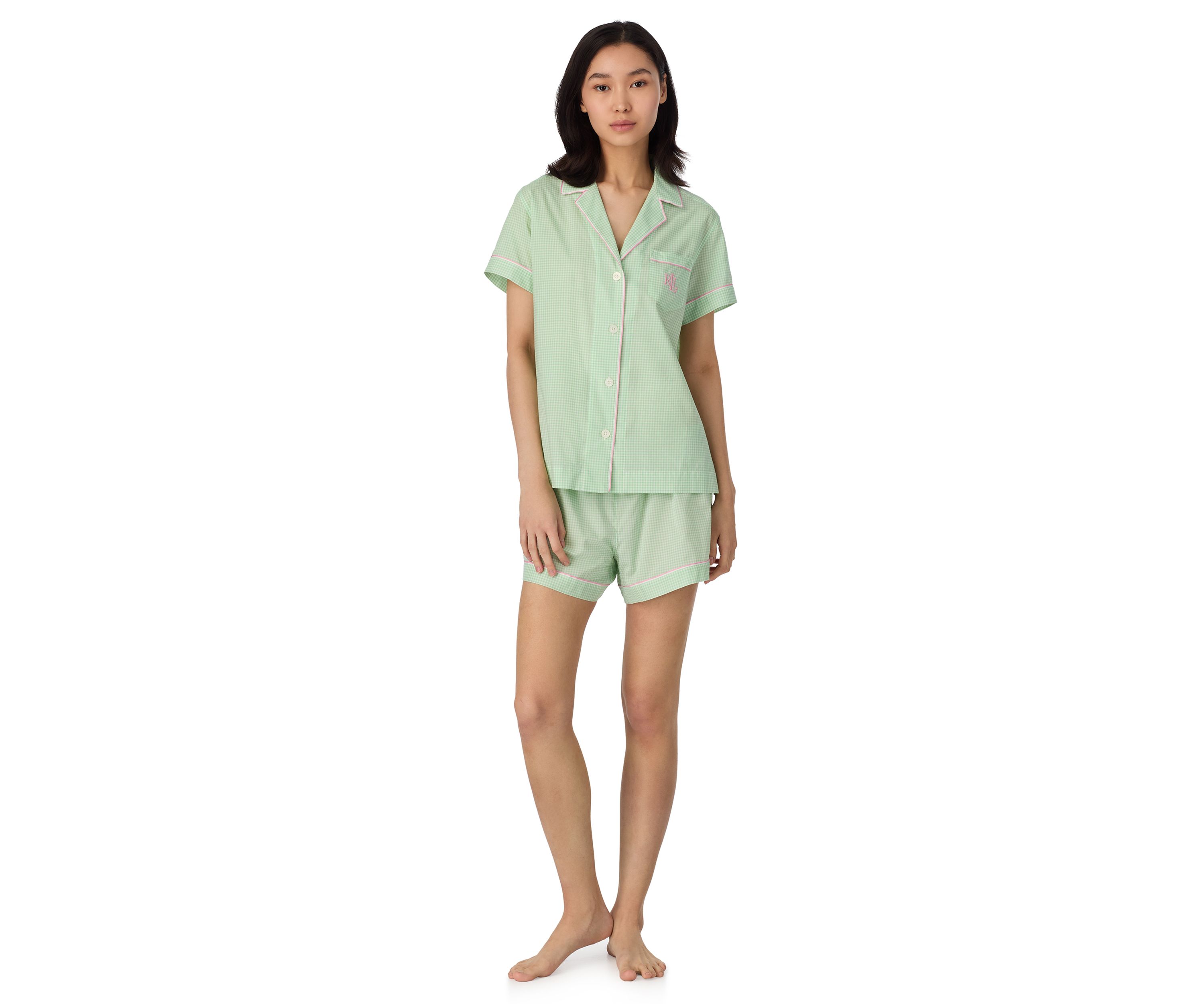 Short Sleeve Notch Collar Boxers Pajama Set