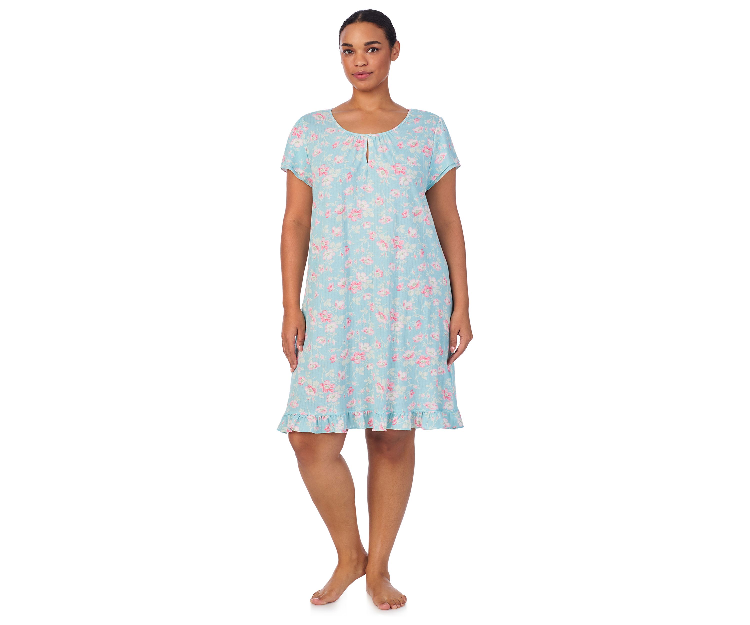 Plus Size Flutter Sleeve Keyhole Neck Short Gown