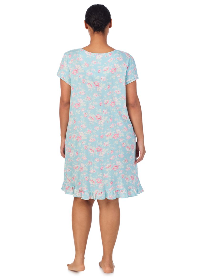 Plus Size Flutter Sleeve Keyhole Neck Short Gown