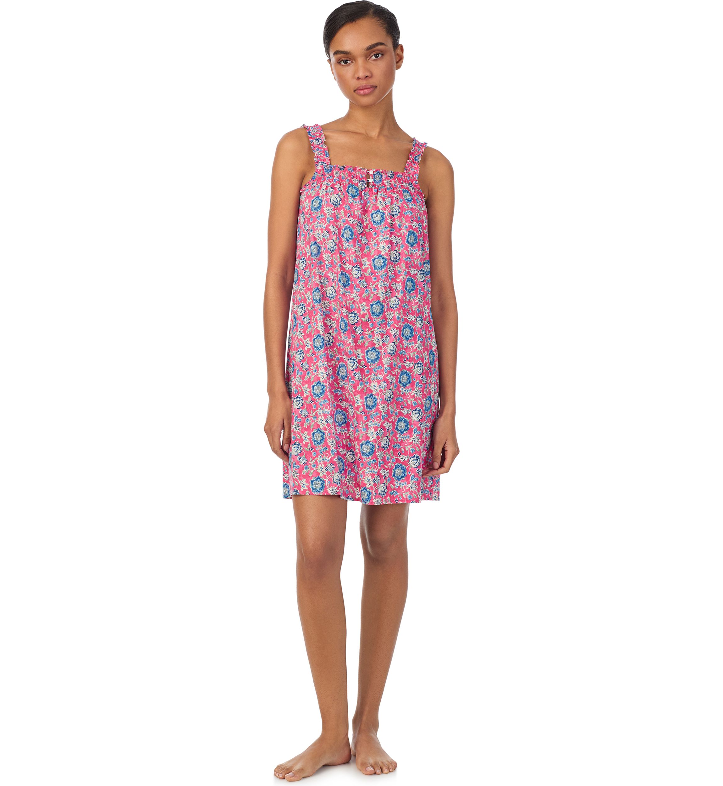 Square Smocked Neck Short Gown