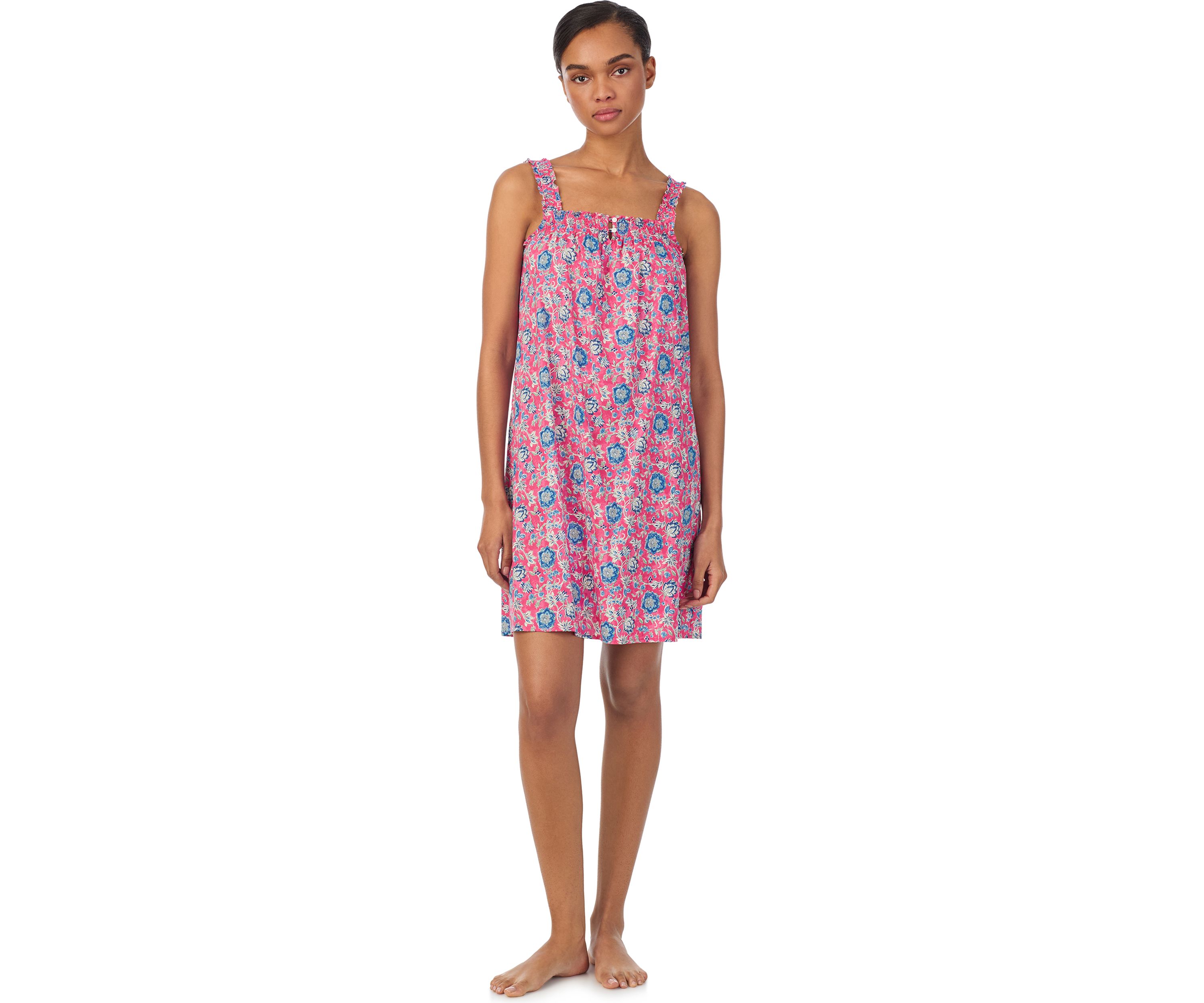 Square Smocked Neck Short Gown