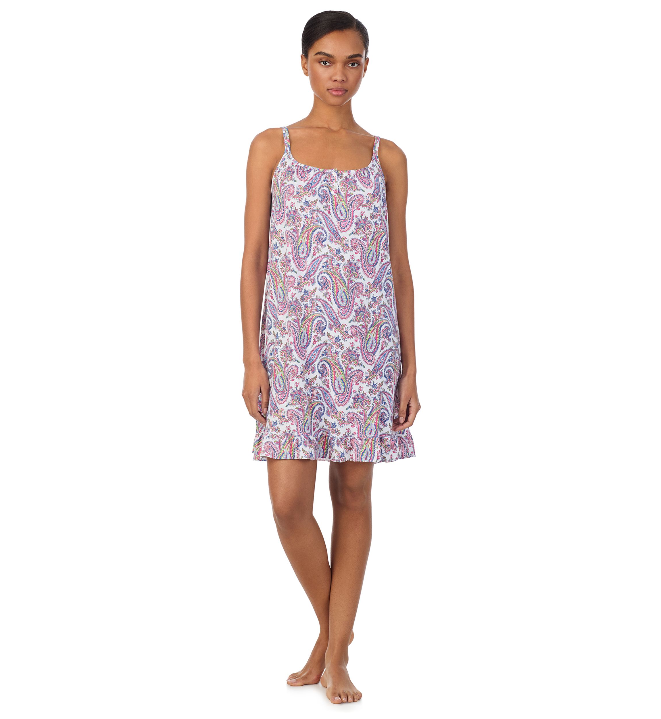 Double Strap Button Neck Short Gown