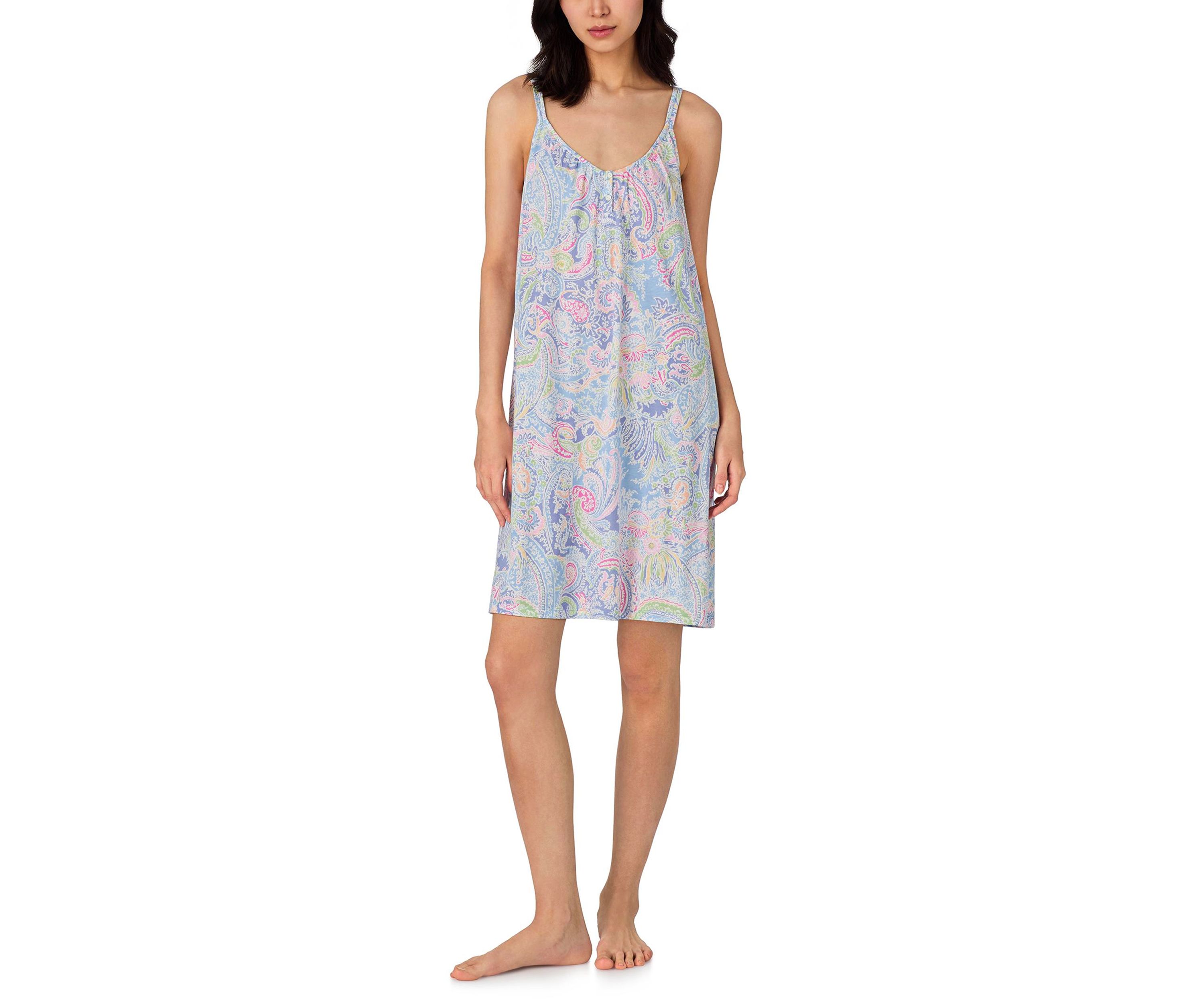 Double Strap Button V-Neck Short Gown