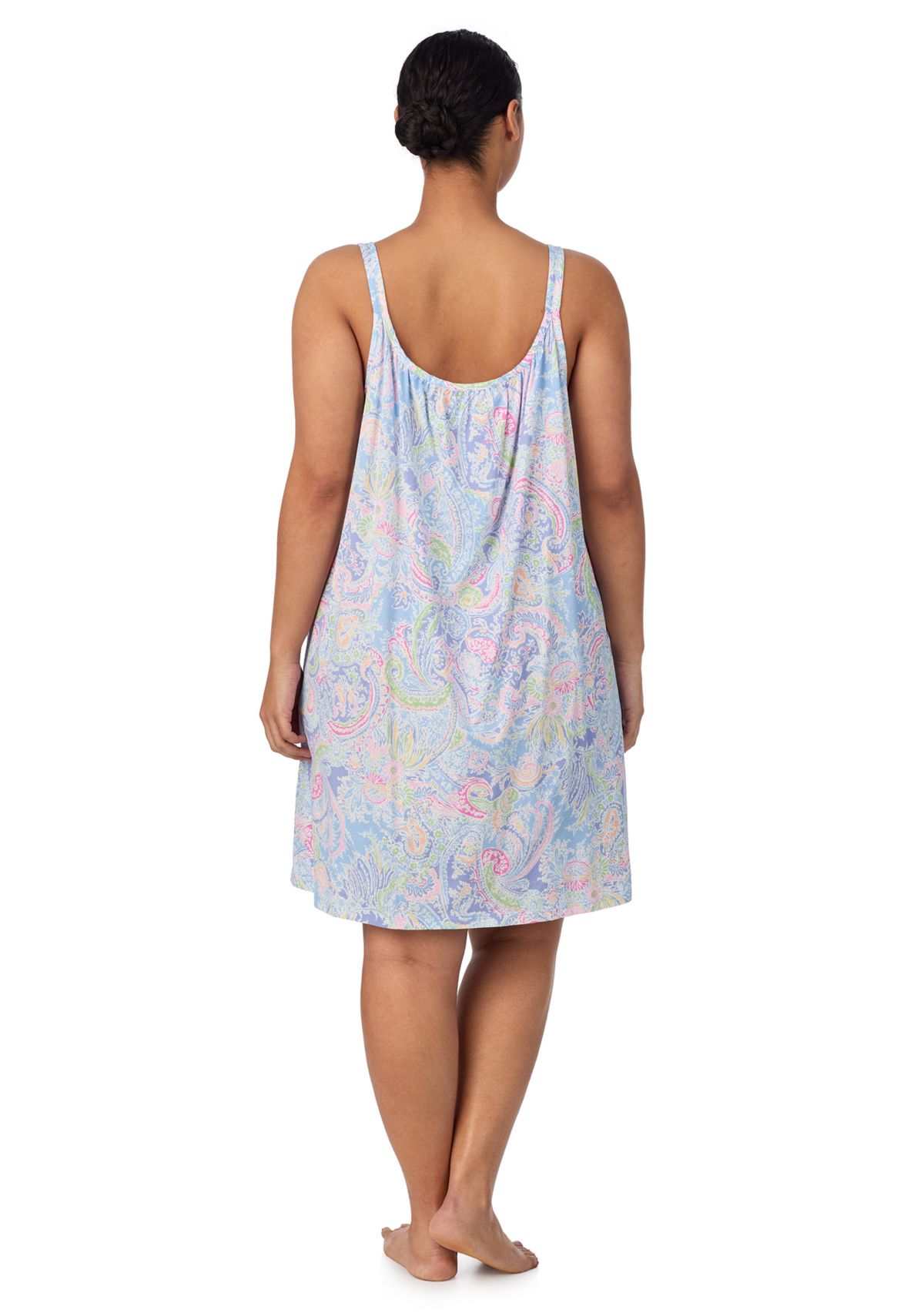 Plus Size Double Strap Button V-Neck Short Chemise