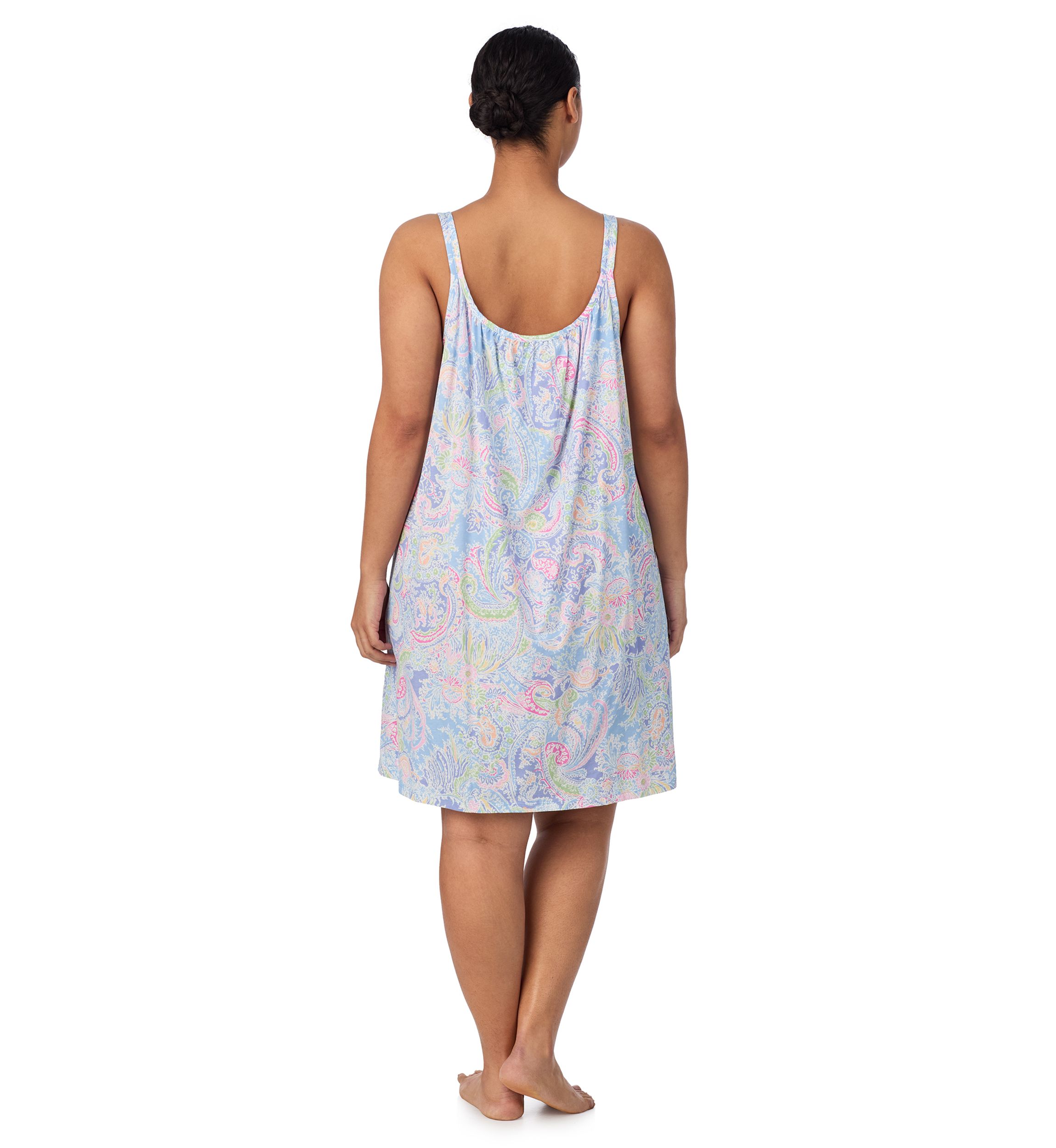 Plus Size Double Strap Button V-Neck Short Chemise
