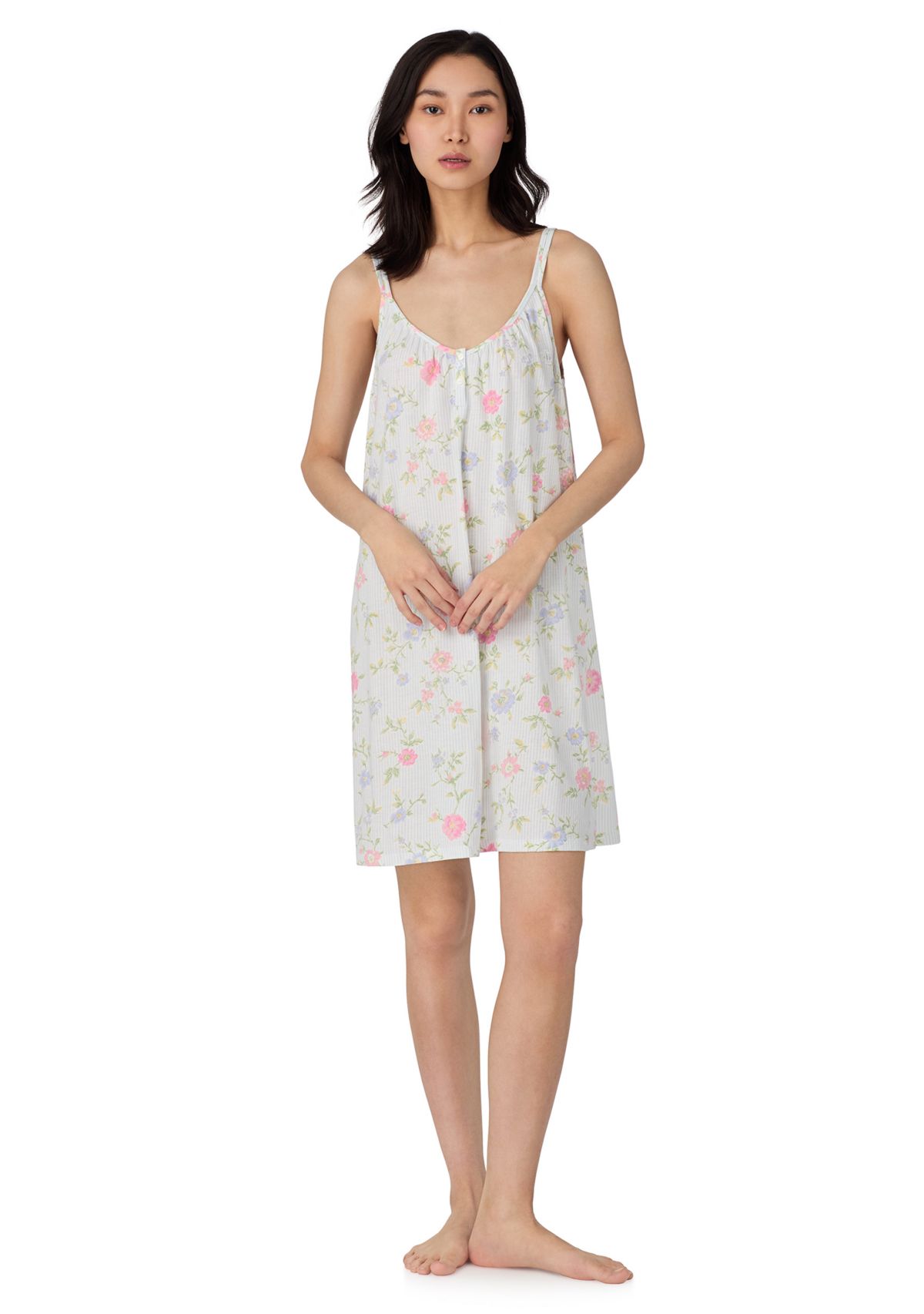 Double Strap Button V-Neck Short Chemise