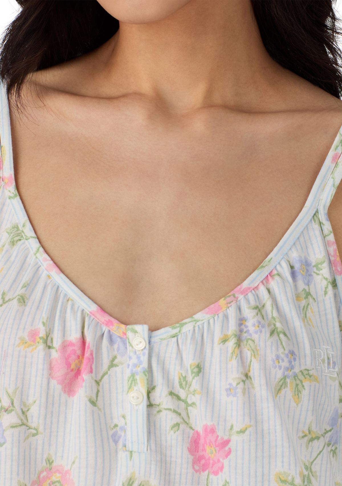 Double Strap Button V-Neck Short Chemise