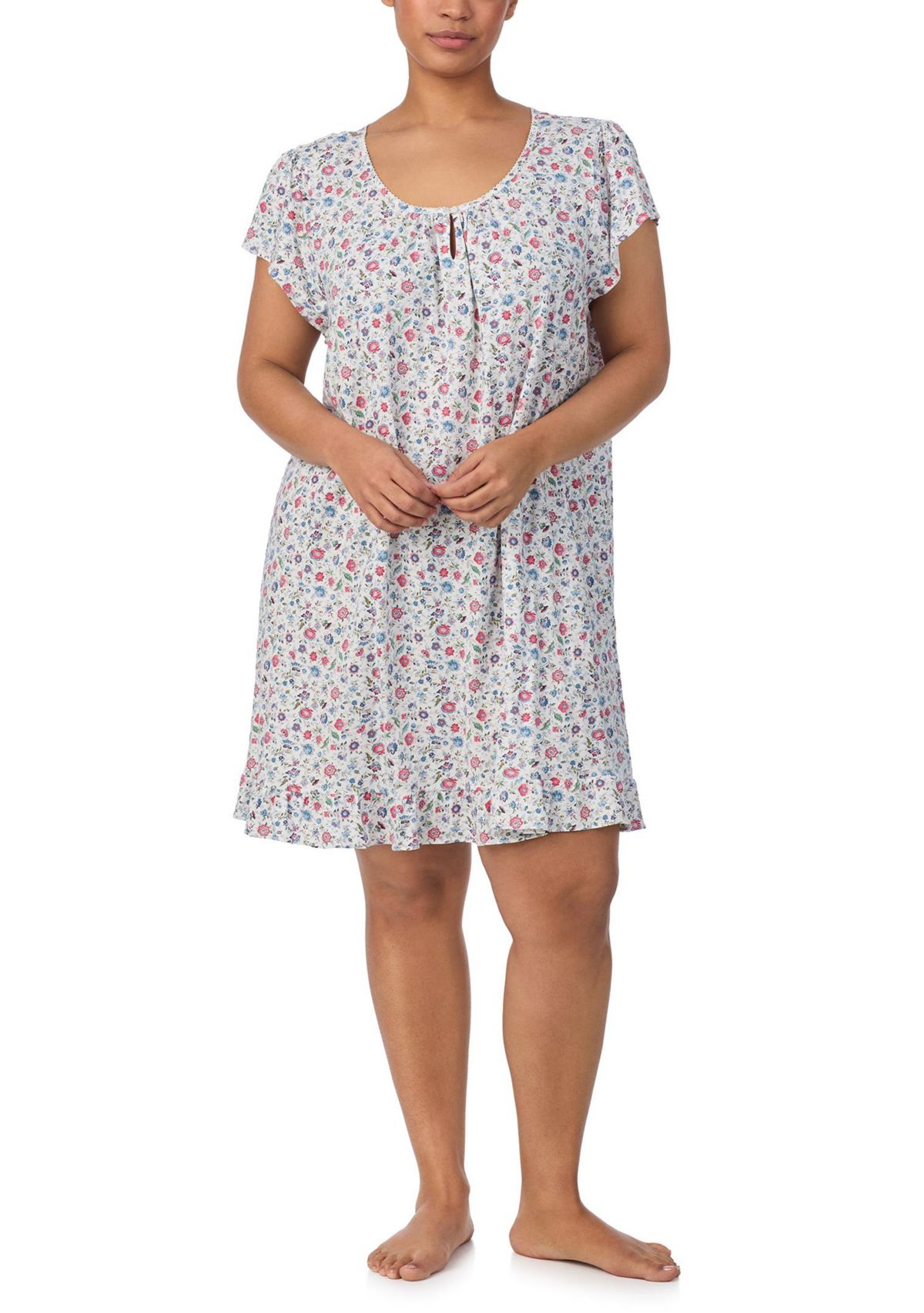 Plus Size Flutter Sleeve Keyhole Neck Gown