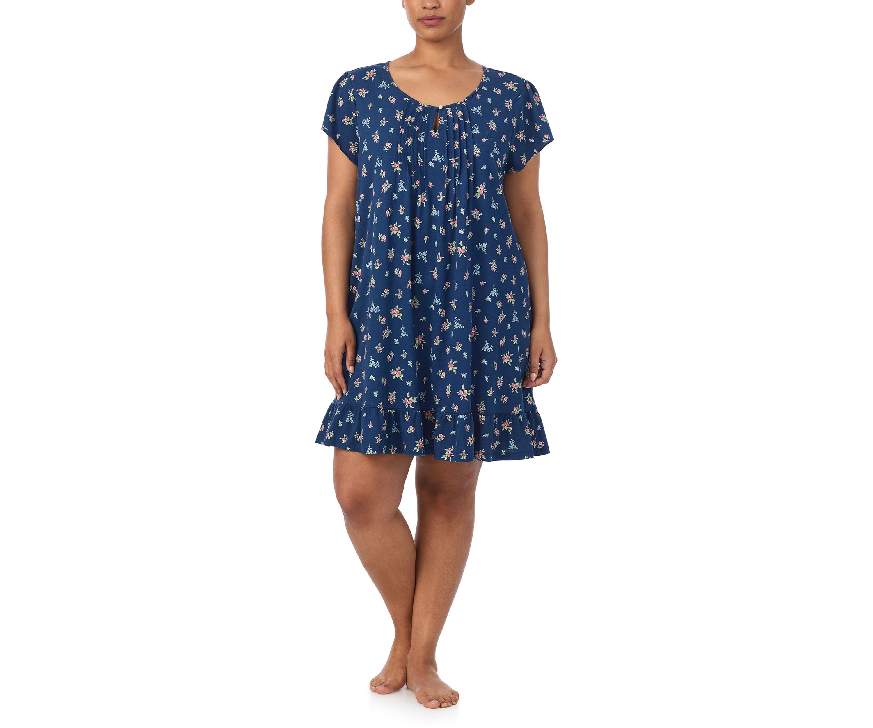  Plus Size Flutter Sleeve Keyhole Neck Short Gown