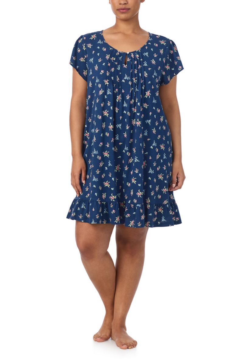  Plus Size Flutter Sleeve Keyhole Neck Short Gown