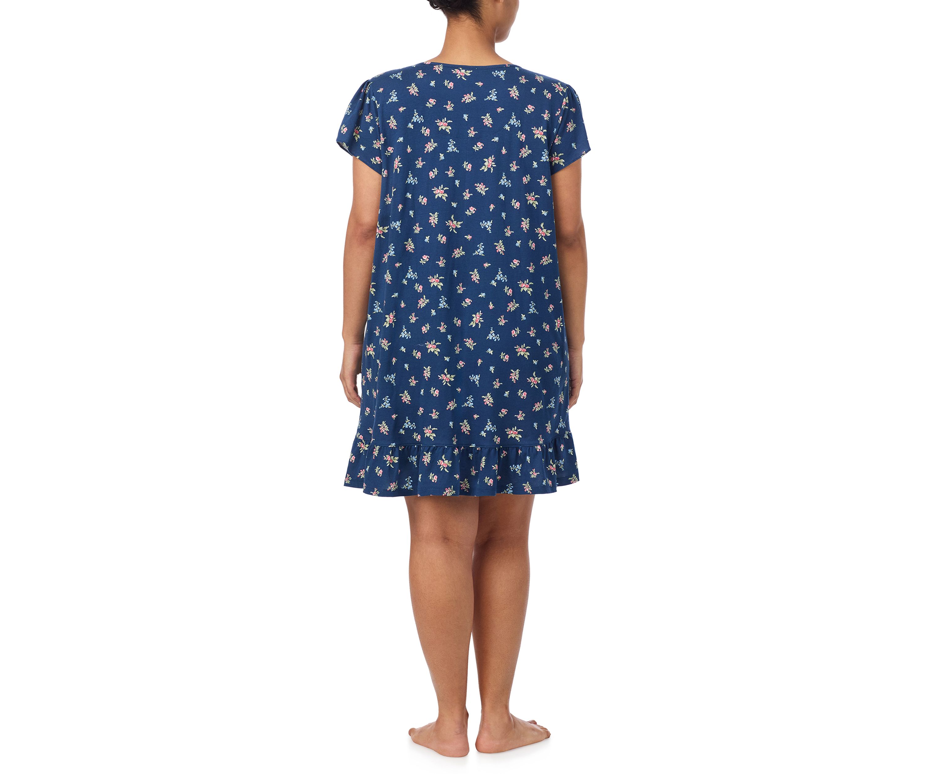  Plus Size Flutter Sleeve Keyhole Neck Short Gown