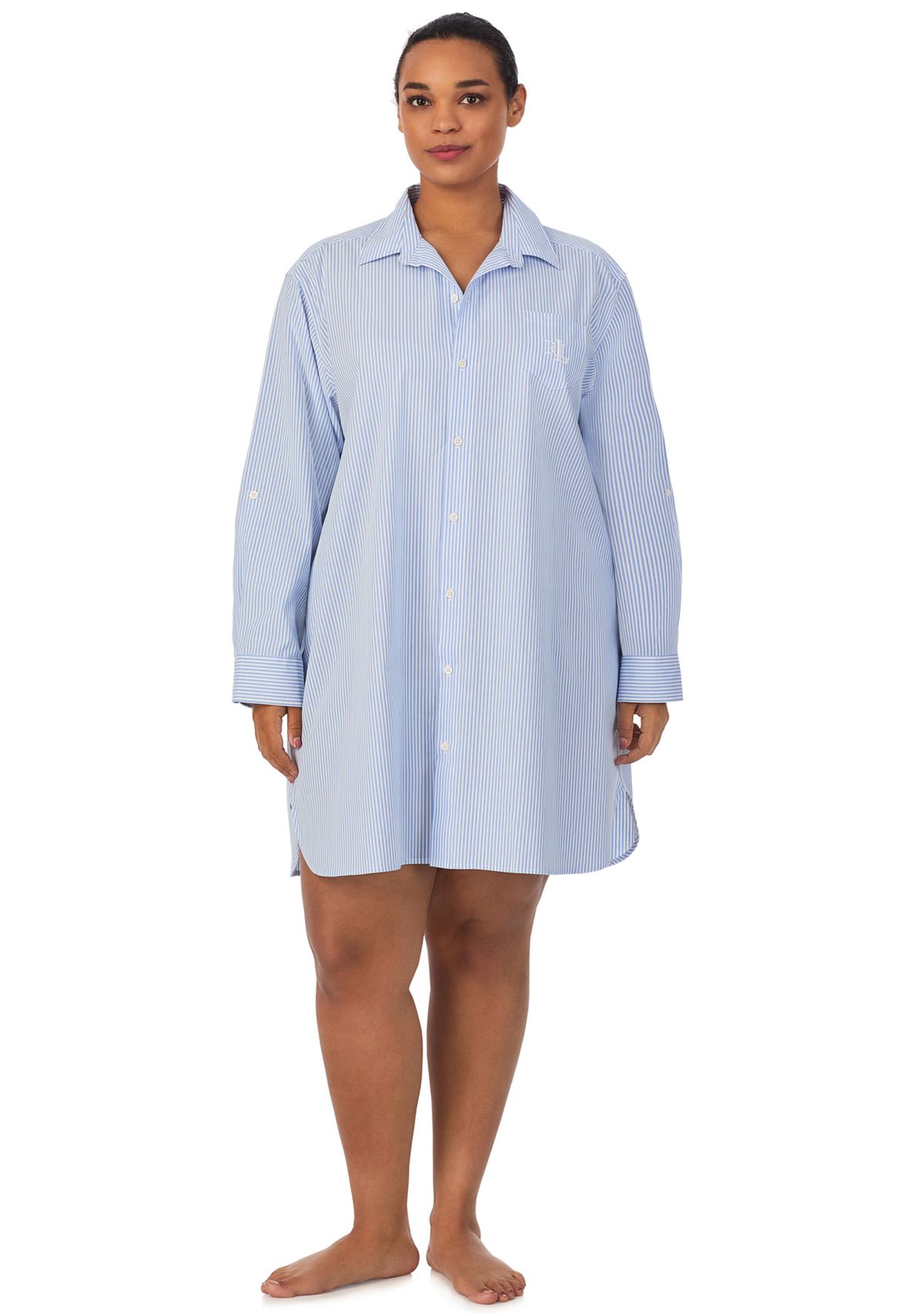 Plus Size Long Sleeve Roll Tab His Shirt Sleepshirt