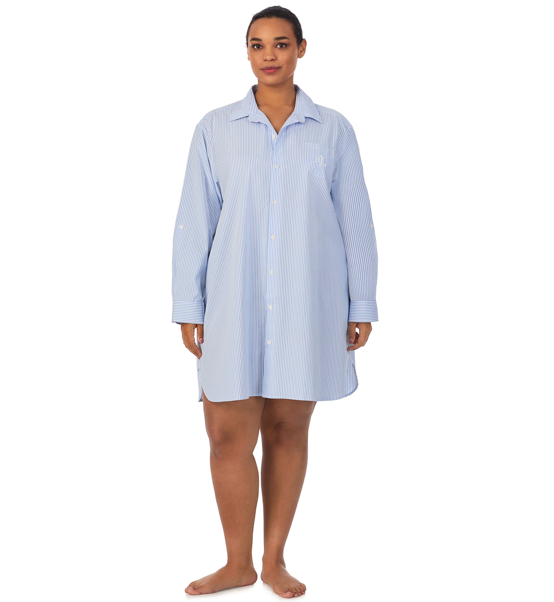 Plus Size Long Sleeve Roll Tab His Shirt Sleepshirt