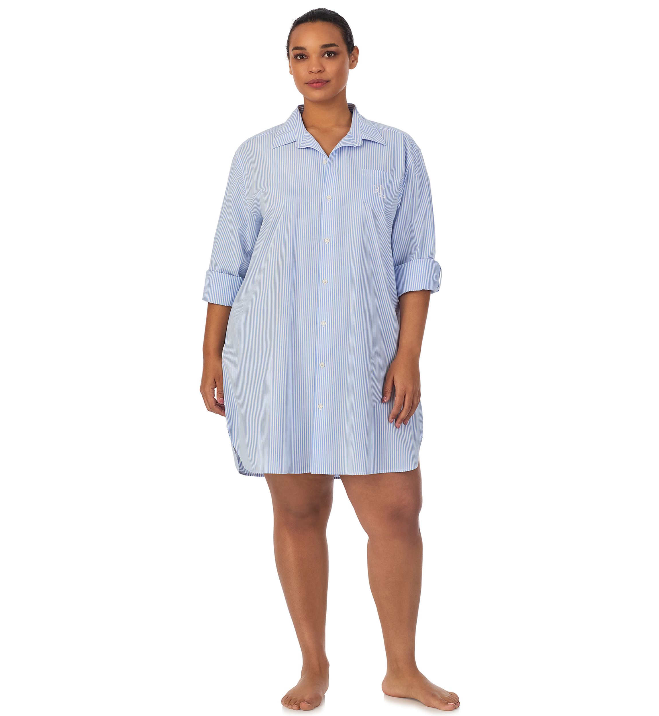 Plus Size Long Sleeve Roll Tab His Shirt Sleepshirt