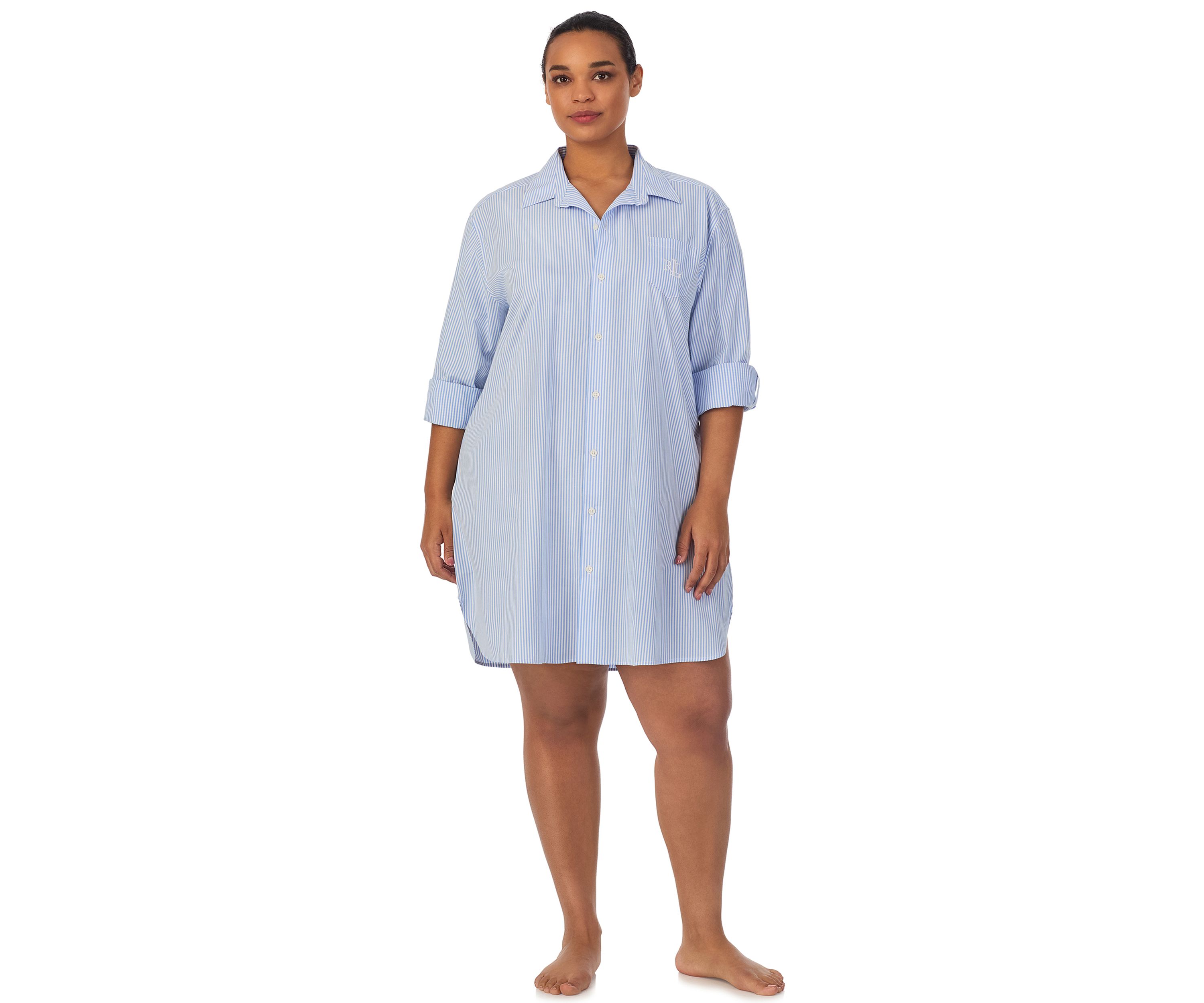 Plus Size Long Sleeve Roll Tab His Shirt Sleepshirt