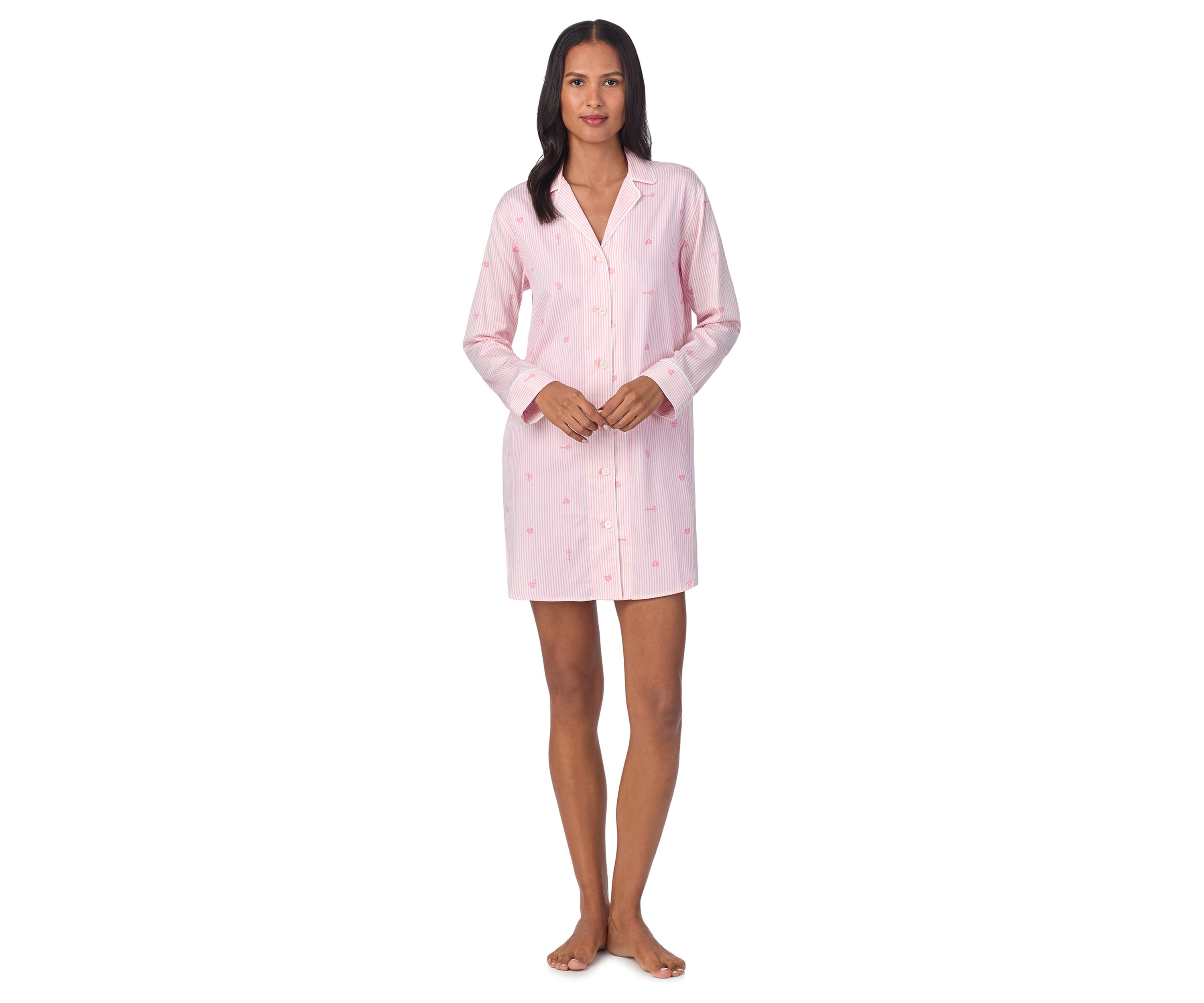 Long Sleeve Notch Collar Sleep Shirt