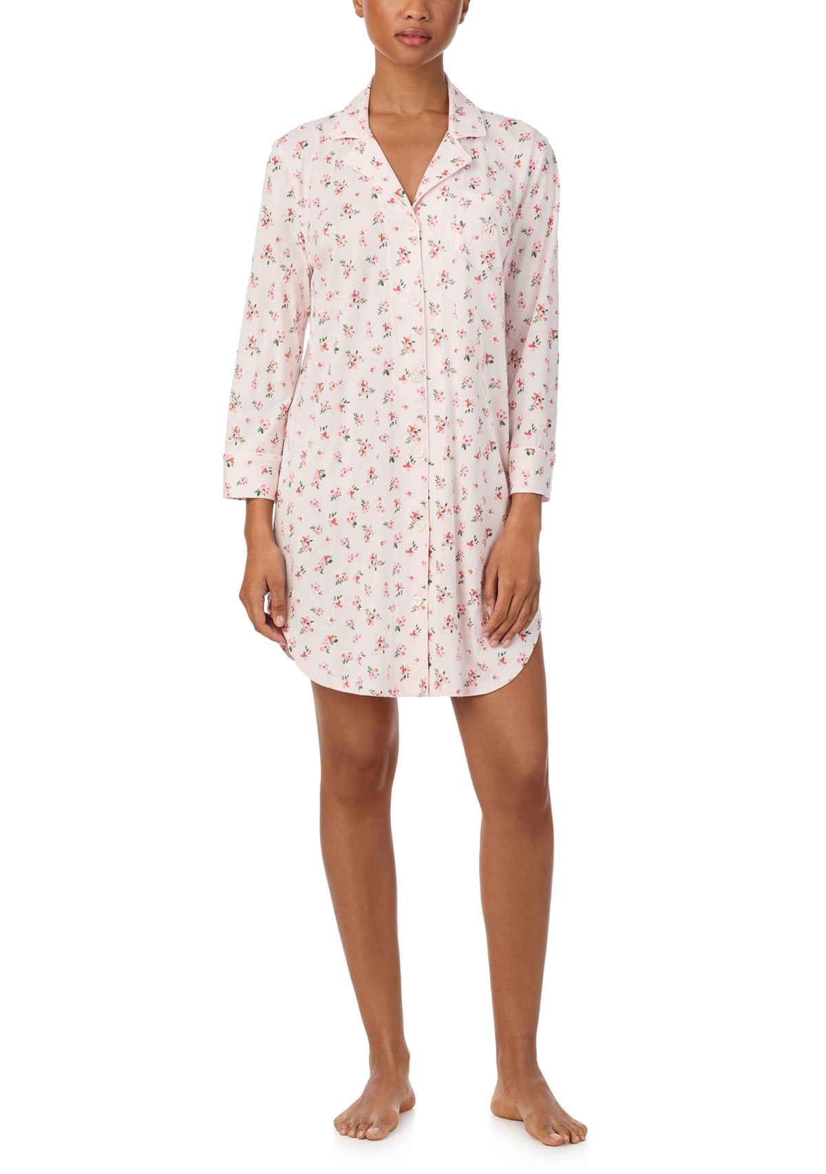 3/4 Sleeve Notch Collar Sleepshirt