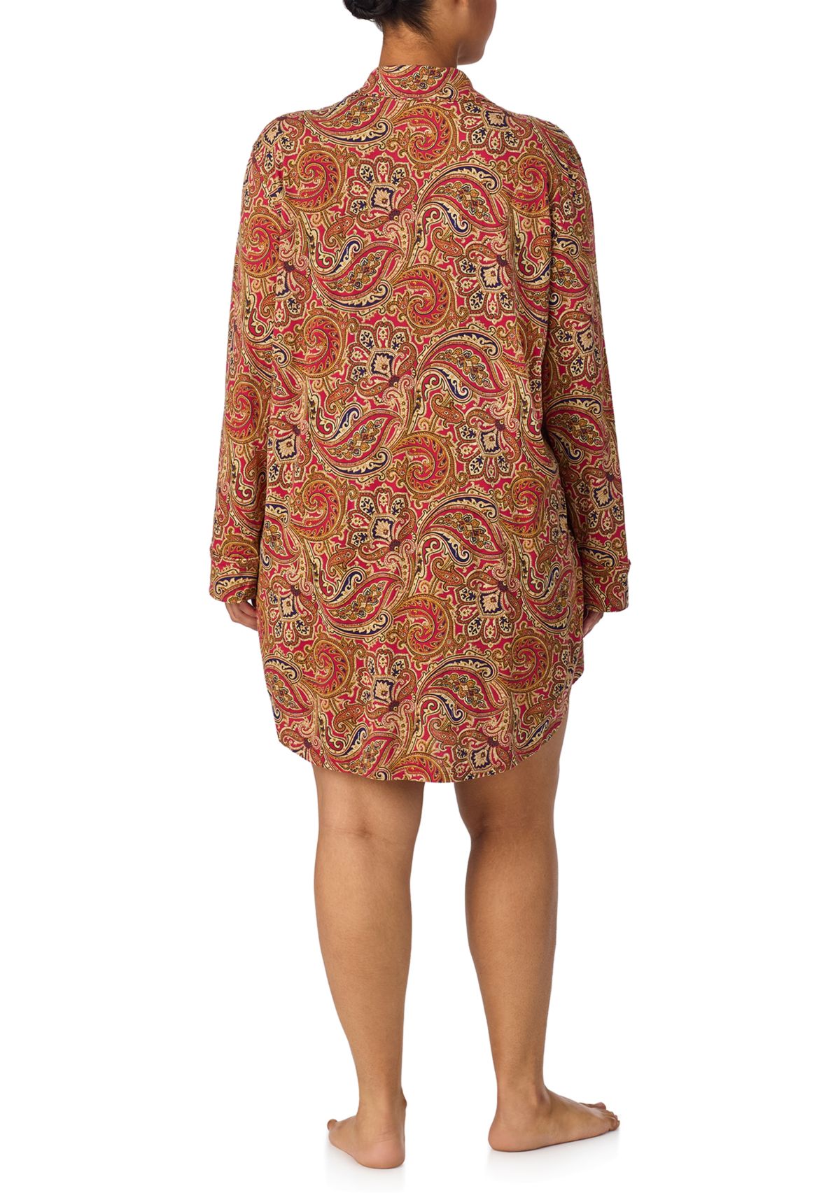 Plus Size Long Sleeve Notch Collar Sleepshirt