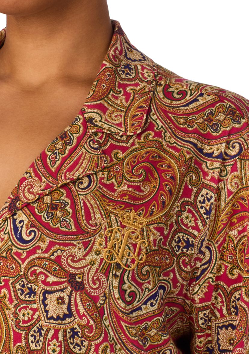 Plus Size Long Sleeve Notch Collar Sleepshirt