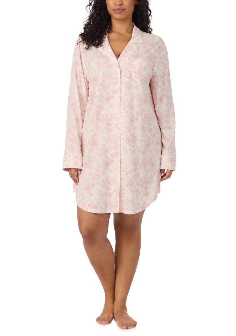 Lauren Ralph Lauren Plus Size Long Sleeve Notch Collar Sleepshirt