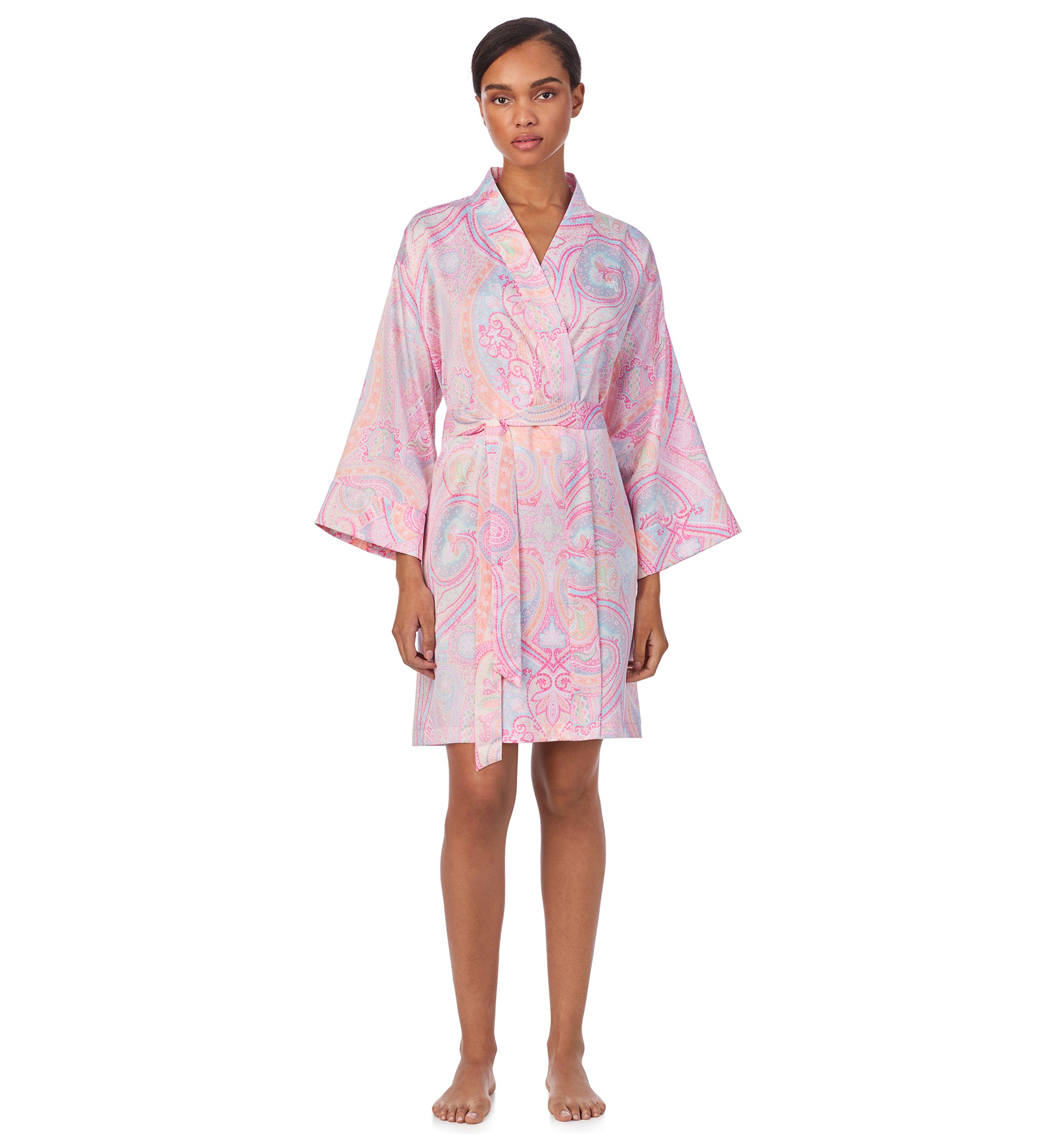  Banded Collar Short Wrap Robe