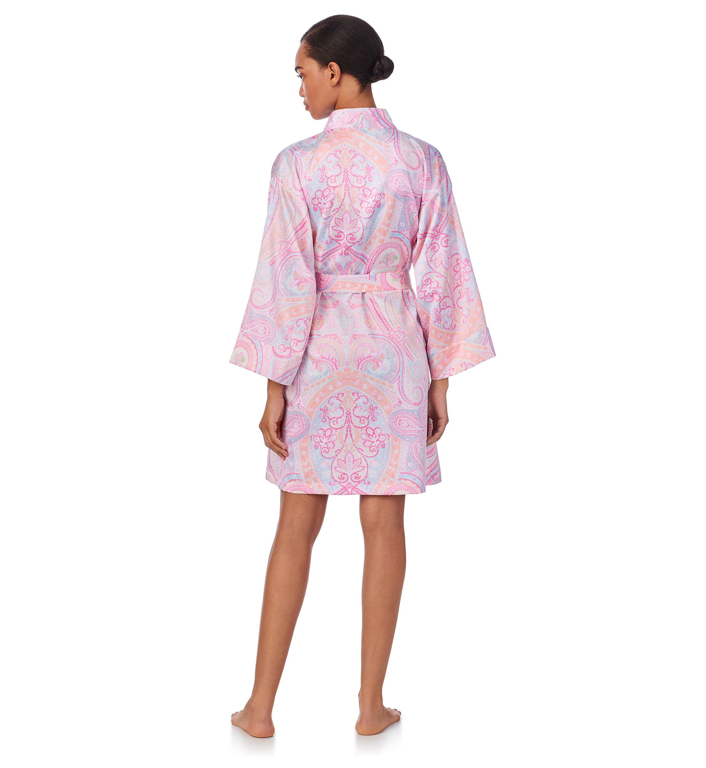  Banded Collar Short Wrap Robe