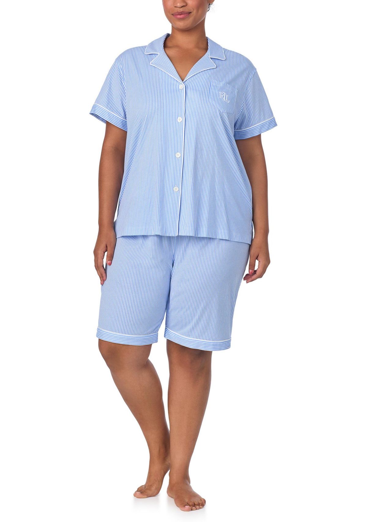  Plus Size Short Sleeve Notch Collar Bermuda Pajama Set