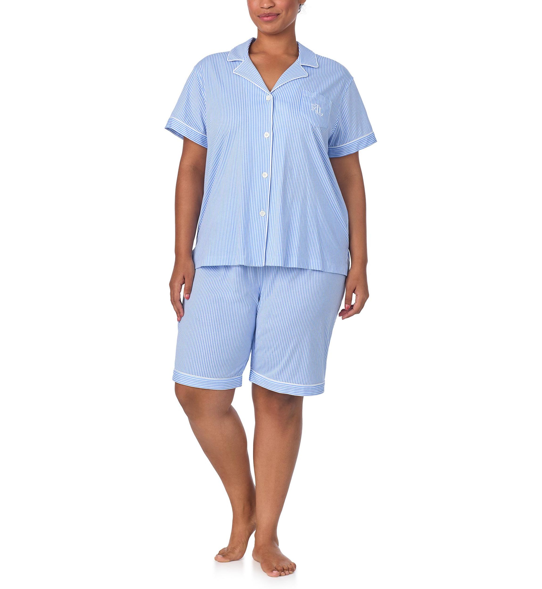  Plus Size Short Sleeve Notch Collar Bermuda Pajama Set